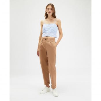 Pantalón Holgado de Algodón con Cinturón Interior a Rayas para Mujer
