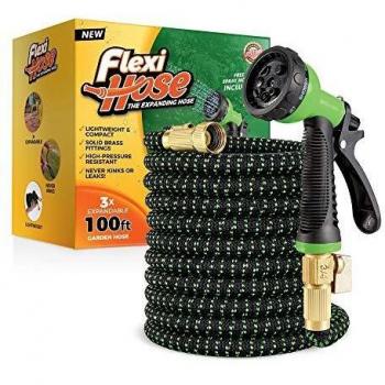 Flexi Hose Upgraded - Manguera para jardín Mejorada y expansible - Longitud Extra - con Conectores de 2 cm de latón - Flexible y antirroturas - Boquilla con 8 Funciones - Verde/Negro - 30 Metros