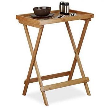 Mesa Auxiliar Plegable de Bambú Rústica para Sofá, Desayuno y Café, 66 x 50 x 38.5 cm, Marrón - Relaxdays