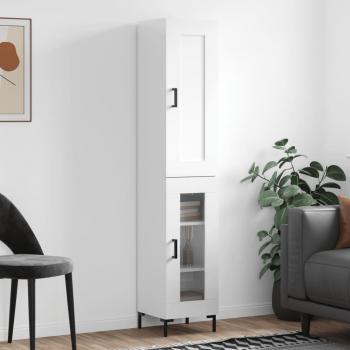 Aparador alto de madera contrachapada blanco brillo 34,5x34x180 cm