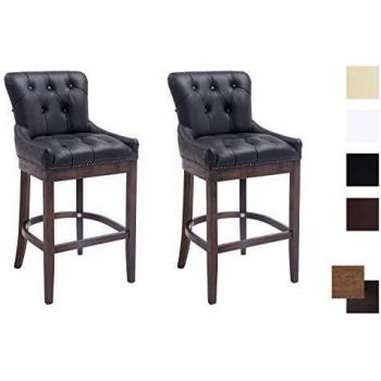 Set de 2 Taburetes Lakewood en Cuero Original Negro Antiguo Acolchados con Respaldo y Reposapiés
