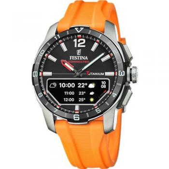 Reloj Inteligente Festina Connected D de Hombre, Correa de Caucho Naranja, Funciones de Cronómetro y Contador de Pasos