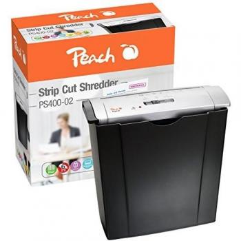 Destructora de documentos Peach PS400-02, corte en tiras, capacidad para 6 hojas, 8 litros, ancho de tira 7 mm, nivel de seguridad P-1