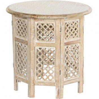 Mesa Auxiliar DKD Home Decor Blanco Marrón Madera de Mango Diseño Floral 53 x 53 x 53 cm