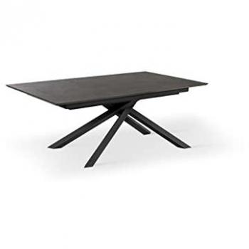 Mesa Extensible Xavier HPL Negro 170/270x90 cm con Superficie Oxidada y Patas Negras