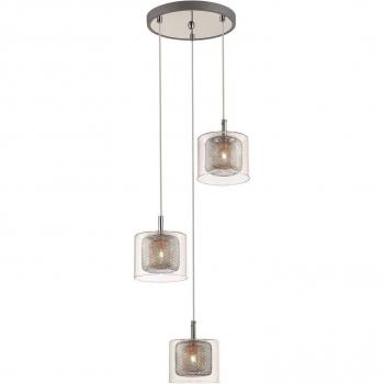Lámpara de suspensión KINGSTON 3 luces en Cobre, diseño moderno con acabado en cromo y pantallas de vidrio, utiliza bombillas G9