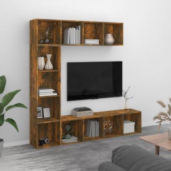 Mueble de TV y librería 3 piezas 180x30x180 cm en Blanco, Negro y Roble Sonoma - Estantería/Mueble de Almacenamiento para Oficina, Estudio y Dormitorio