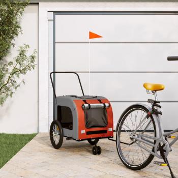 vidaXL Pet Bike Trailer - Orange and Grey, Oxford Fabric, Iron Frame