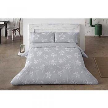 Burrito Blanco Funda Nórdica 21 con un Diseño de Flores Blancas para Cama de Matrimonio de 135x190 hasta 135x200 cm/Funda Nórdica Moderna 135, Color Gris