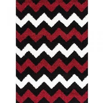 Alfombra Moderna Diseñador Shaggy Caiva zacken rojo negro diferentes tamaños, 120 cm_x_170 cm