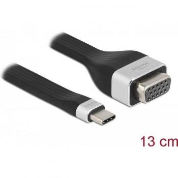 Adaptador de cable DeLOCK USB Tipo C a VGA (D-Sub) 0,13 m, 1080p, plano, negro y plata