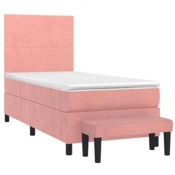 Cama box spring con colchón terciopelo rosa 90x200 cm