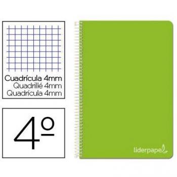 Cuaderno espiral Liderpapel cuarto witty tapa dura 80h 75gr cuadro 4mm con margen color verde