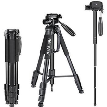 Neewer Portátil 177cm de Aleación de Aluminio Trípode para Cámara Monopié con Cabezal Giratorio de 3 Vías, Bolsa para Cámara DSLR, Videocámara de vídeo DV, Carga hasta 8,8 libras/4 kg Negro