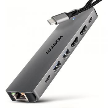AXAGON HMC-7HX2 7-in-1 USB-C Multiport Hub with 2x USB-A, 1x USB-C, Dual HDMI 4K 60Hz, RJ45 GLAN, PD 100W and
