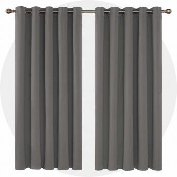 Deconovo Opaca Cortina Térmica Aislante y Ruido Reducción con Ojales 2 Piezas 168 x 183 cm Gris Claro