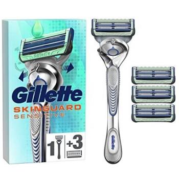 Maquinilla de Afeitar Gillette SkinGuard Sensitive con 4 Cabezales y Flexibilidad para Piel Sensible