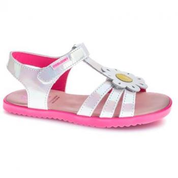 Sandalias Abiertas de Piel para Niña Pablosky 432706 con Cierre Adherente en Color Plata y Diseño Plano