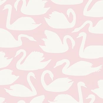 Papel pintado cisnes brillantes rosa y blanco - 0,53 x 10,05 m