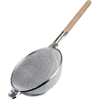 Colador de malla doble con refuerzo de 30 cm y mango de madera