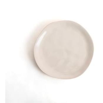 Plato Postre Cerámico Blanco Brillo 20cm con Relieves Orgánicos y Apto Microondas Apilable