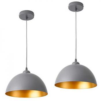 Set de 2 Lámparas Colgantes Toulon - Diseño Vintage, Metal Gris y Oro, E27, 60W, Altura Regulable, Diámetro 30 cm