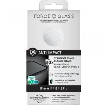 Protector de Pantalla Force Glass 3D Anti-impacto para iPhone 13, 13 Pro y 14 - Garantía de por vida