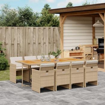 9-Piece Beige Poly Rattan Garden Dining Set with Cushions