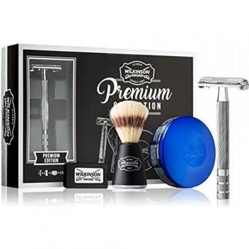 Wilkinson Sword Kit de afeitado Clásico manual - Set regalo para hombres con maquinilla vintage + 5 cuchillas de doble hoja + Brocha de afeitar + jabón de afeitado