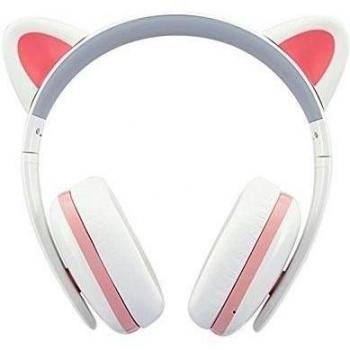 Censi Moecen Bluetooth 4.1 Auriculares de Música, Cambiable Oído de Gato Bajo Estéreo Over-ear Gaming Headphone, IPX4 Resistente al Agua Cancelación del Ruido, 10Hrs Carga USB Inalámbrico Blanco
