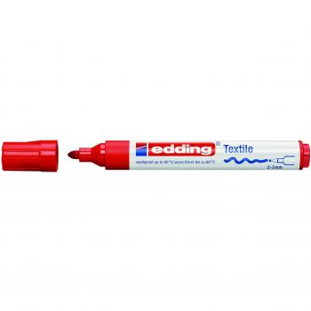 Edding 4500 Rotulador Textil Permanente, Color Rojo, Punta Redonda de 2-3 mm, Caja de 10, Resistente a Lavados hasta 60°C