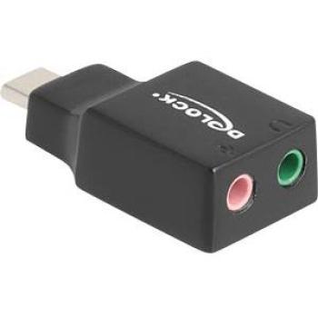 Tarjeta de Sonido Externa USB-C con 2 Salidas de 3.5 mm - Delock 67128, Plug & Play, Negra