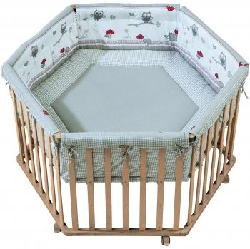 Parque Infantil Hexagonal 'Cosiplay' Adam & Eule, Natur, con Almohadilla y Ruedas, hasta 15 kg
