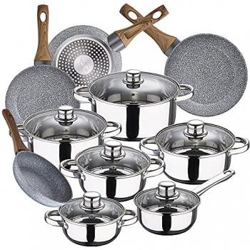 Batería de cocina 12 piezas SAN IGNACIO Cassel en acero inoxidable con juego de sartenes (20/24/26/28 cm) SAN IGNACIO Granito en aluminio forjado