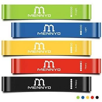 MENNYO Gomas Elasticas Musculacion, Gomas Cintas Elasticas Fitness 5 Set Bandas Elasticas con Estuche Ideal para Mujeres y Hombres Entrenamiento de Resistencia, Terapia Física, Fitness en el Hogar