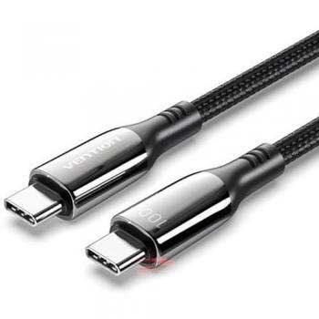 Cable USB Tipo-C 2.0 Macho a Macho 90º Vention de 0.5M en Aluminio Gris - Hasta 100W y 480Mbps