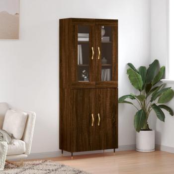 Aparador Alto Moderno de Madera Contrachapada Marrón 69,5x34x180 cm con 2 Puertas y Cajón para Almacenaje
