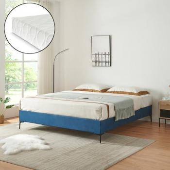 Cama doble Lilla con colchón de terciopelo y funda extraíble 160x200 cm Azul