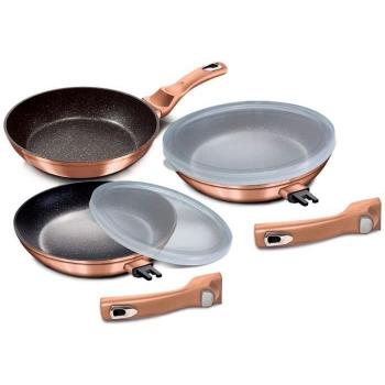 Berlinger Haus Rose Gold Juego 3 Sartenes Inducción 20-24-28 cm Aluminio Forjado, Antiadherente Ecológico sin PFOA, Tapas Herméticas, Mangos Desmontables,