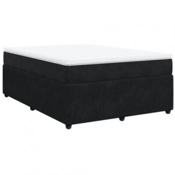 Cama box spring con colchón de muelles en terciopelo negro 160x200 cm