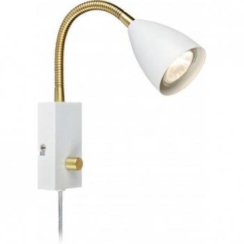 Aplique de pared blanco CIRO 1 luz GU10 con detalle en bronce y enchufe