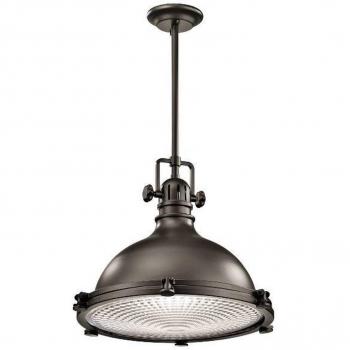 Lámpara colgante extragrande Hatteras Bay de bronce antiguo con 1 luz, tipo domo, E27