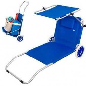 Tumbona/Carrito 2 en 1 Aktive Beach plegable con ruedas azul 62x62x117 cm
