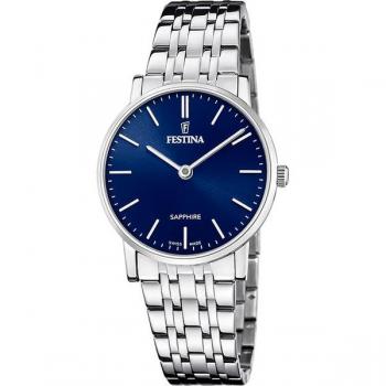 Reloj Festina F20047/3 Swiss Made Acero Clásico Azul Correa De Acero Inoxidable 316L Mujer