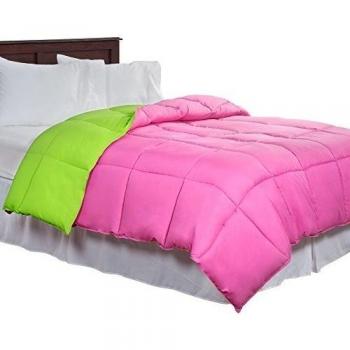 Bedford burrda Reversible edredón alternativo de plumón, doble, color rosa/verde