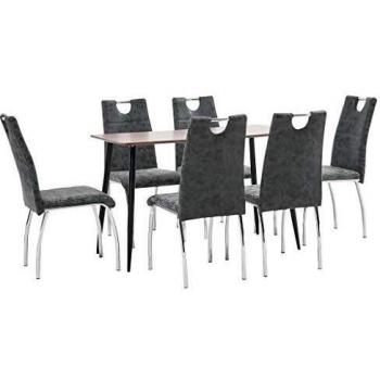 vidaXL Juego de Comedor 7 Piezas Cuero Sintético Mobiliario Decoración Interior Casa Hogar Robusto Duradero Resistente Funcional Práctico Útil Negro