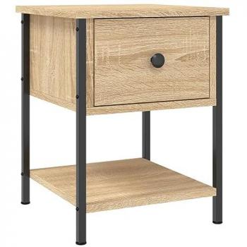Mesita de noche de madera de ingeniería 34x35,5x45 cm en color Roble Sonoma, con diseño moderno y funcionalidad para habitación o salón