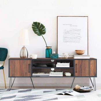 Mueble de TV Costway con 2 Puertas y 2 Estantes Abiertos, Soporte para Televisores hasta 60, Gestión de Cables y Estante Ajustable