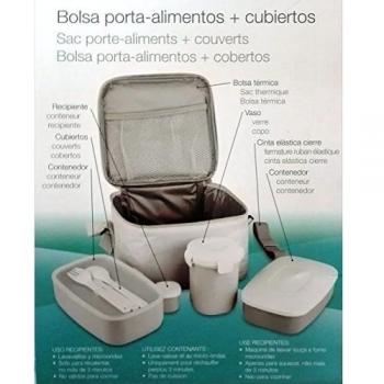 Life Style - Bolsa Térmica Porta Alimentos - 4 Recipientes más Cubiertos - Blanca