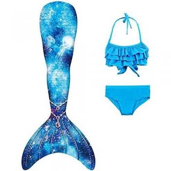 DNFUN 3pcs Traje de Baño de Cuello Hálter con Cola de Sirena Bikini Set para Niña